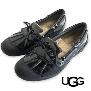 UGG Ashdale Women's Black Duck Shearling Lined Boat Shoes 1001768 Size 9 EUC!